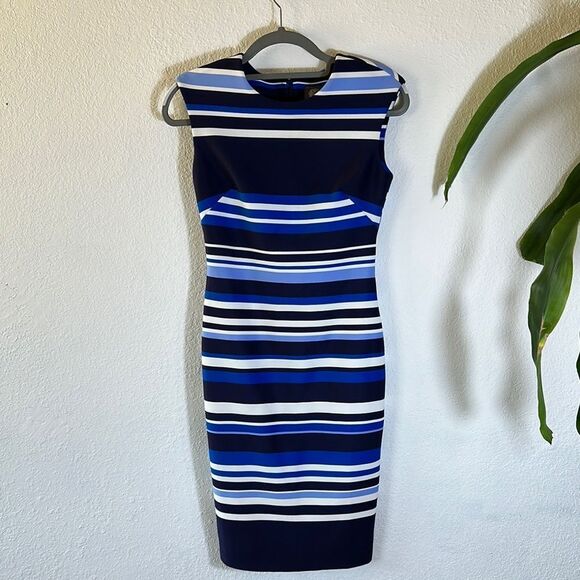 Vince Camuto Elegant Striped Blue Dress - Picture 5 of 9